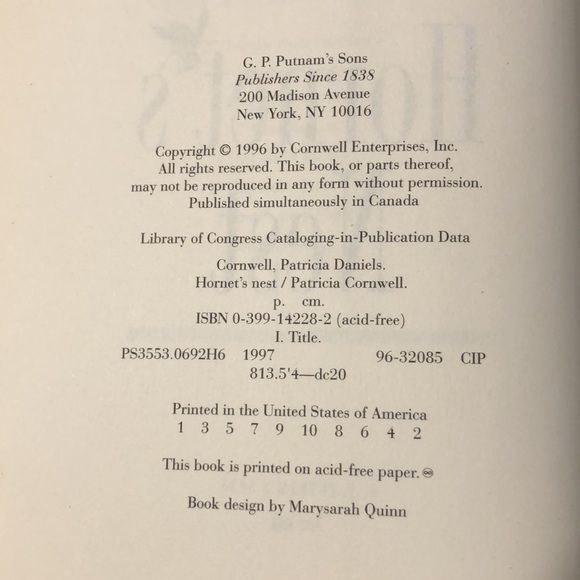 PATRICIA CORNWELL Hornet’s Nest First Edition Vintage 1996 - Picture 4 of 9